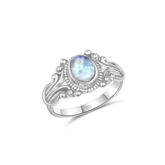 KIRTI GEMS 925 Sterling Silver Crystal Stacking Dainty Ring, Handmade Boho Vintage Design, Select Size 5-10 (Moonstone, 7)