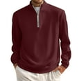 thumbnail image 2 of Zimjoy Red Quarter Zip Pullover Men Casual Long Sleeve 1/4 Zipper Fleece Pullover Mens Lightweight Mock Neck Fall 1/4 Zip Sweatshirt Men Texture Waffle Sweatshirt, Deep Red L, 2 of 4
