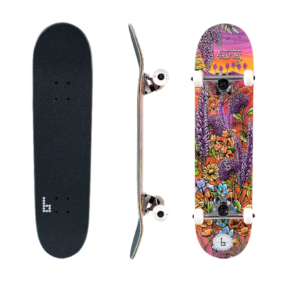 Braille Skateboarding - MC, 31” x 7.75” Complete Skateboard, with 7-Ply Maple Deck and Abec-7 Bearings