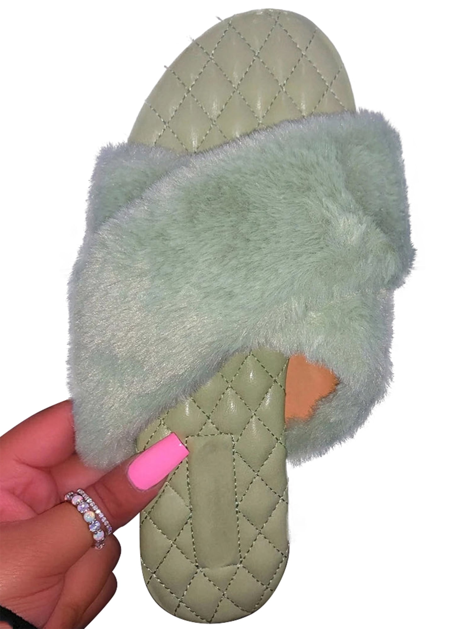 closed toe slides with fur
