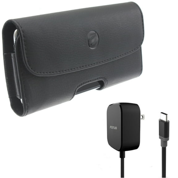 15W Fast Home Charger w Leather Case Belt Clip for Samsung Galaxy A73 5G,A13 5G,A03s Phones - 5ft Long Type-C Turbo Charge Power Adapter, Holster Cover Pouch Loops