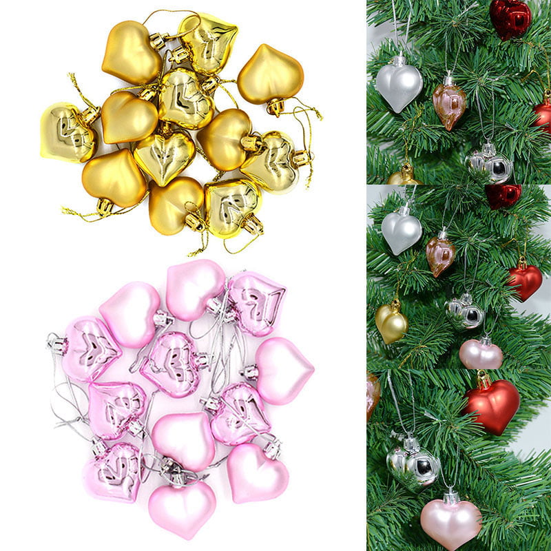 12Pcs Christmas Tree Room Decoration Heart Love Shaped Ball Prop DIY Party Gifts 