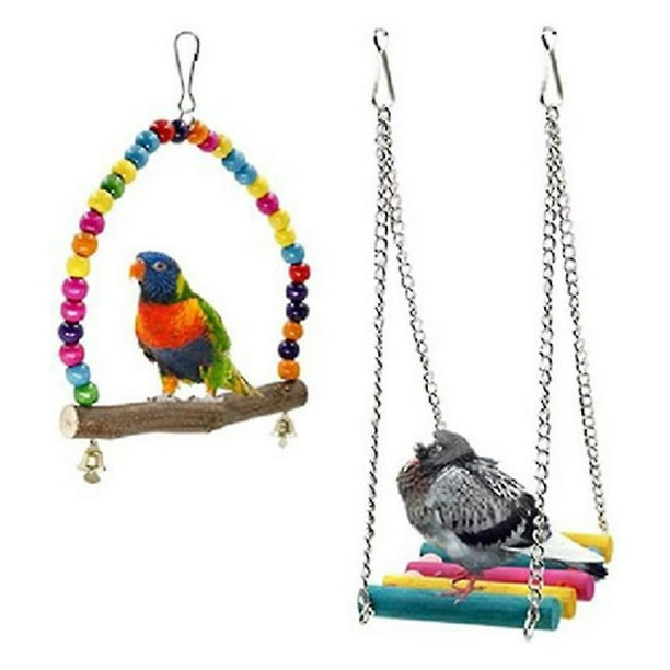 juguetes masticables tipo columpio para pájaros: hamaca con campana para loros, compatibles con periquitos pequeños, cacatúas, pinzones, guacamayos, loros y agapornis.