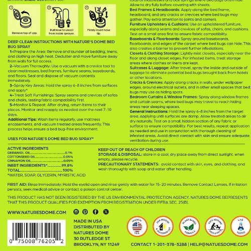 Nature's Dome Bed Bug Spray 1 Gallon | Natural Mite Killer Destroys Eggs for Indoor Use | Eco-Friendly Bed Bug Killer Spray for Flies | Long-Lasting 24 Hours Protection | Safe for Pets and Kids