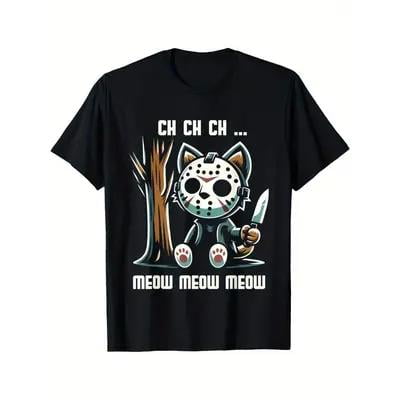 Horror Cat Movie T-Shirt Stylish Cotton Crew Neck Tee For Summer Casual Street Fashion Trendy Must Have Black Tee