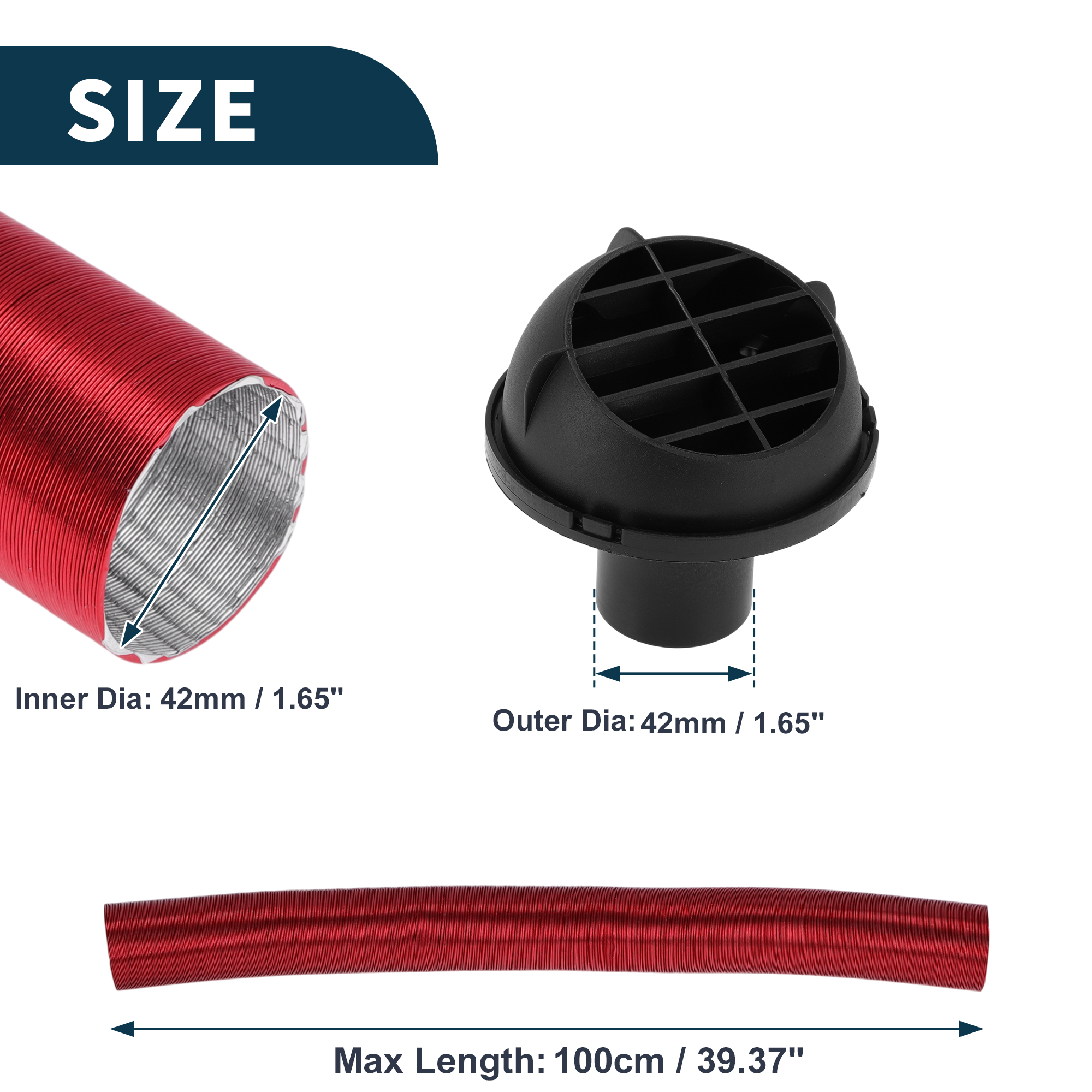 Unique Bargains 42mm Dia 100cm Car Heater Duct Kit Car Heater Duct Pipe Hose Set for Diesel Heater Red