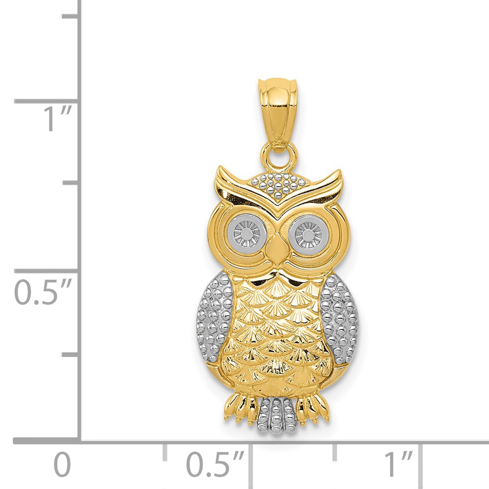 14k Yellow Gold Owl Pendant on a 14K Yellow Gold Rope Box or Curb Chain Necklace 