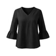thumbnail image 6 of Women's Solid V-Neck Quarter Sleeve Blouse Casual Fashion Top, 6 of 7
