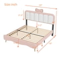 thumbnail image 3 of Harper & Bright Designs Full Size Upholstered Princess Bed with Bow-knot Headboard, Full Platform Bed with Light Strips and lden Metal Legs, White+Pink, 3 of 9
