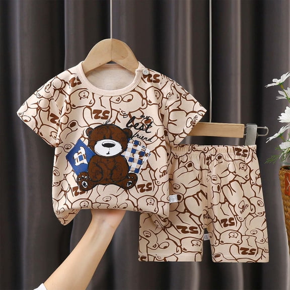 Amidoa Boys 2 Piece Outfits Summer Clothes Print Soft Short Sleeve T Shirts and Casual Shorts Kids Clothing Sets Multicolor Size 1T