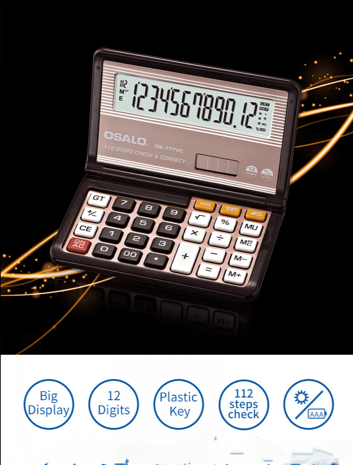 Rush Folding 12 Digit Large LCD Display Calculator, Pocket Handheld