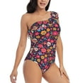 thumbnail image 3 of Sikiie Apricot color Skull flower Print Women One Piece Swimsuits Tummy Control One Shoulder Bathing Suits Ruffle Swimwear, From S to XXL-XX-Large, 3 of 6
