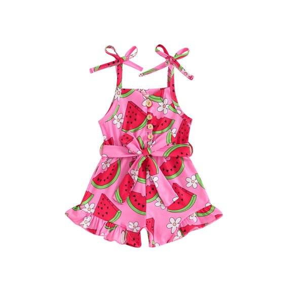 Gupgi Combinaisons Pastèque pour Filles Enfants Été Bébé Sans Manches à Nouer avec Ceinture Combishort pour Tout-Petits