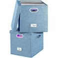 thumbnail image 1 of Vinyl Record Storage Box for + Single LPs Stackable Albums Linen Crate with Lid Collapsible Long Play Music Collection Holder Document File Folder Cabinet Organizer with Handle, 1 of 7