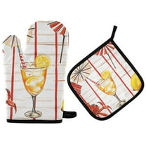 Yayeee Oven Mitts and Pot Holder Set of 2 Heat Resistant Kitchen Gloves Baking Hot Pad, Beach Crab