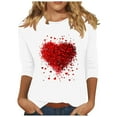 thumbnail image 2 of Byworldtasic Women's Oversize Long Sleeve Tops Women's Round Neck Soft Breathable Blouses 3/4 Length Sleeve Pullover T-shirt Heart print Basic Tops White, 2 of 4