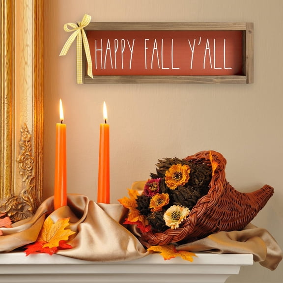 Happy Fall Y'all Sign, Rustic Farmhouse Fall Decor Wooden Wall Hanging Sign, Autumn Thanksgiving Decorations for Home, Mantel Shelf Coffee Bar Entryway Decoration
