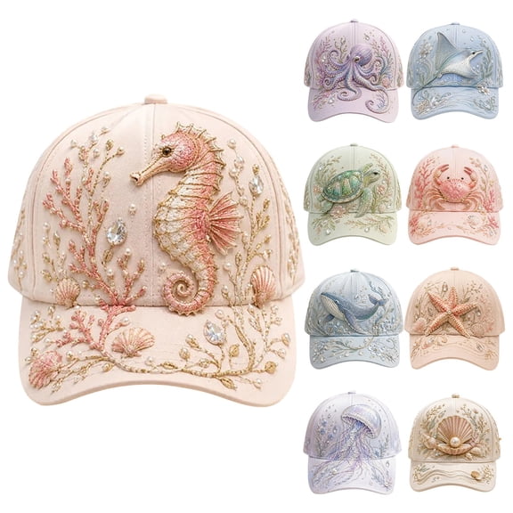 HonestMatter Animal Print Baseball Cap, Women Adjustable Baseball Cap with Ocean Sea Creature Design, Casual Lightweight Dad Hat for Outdoor