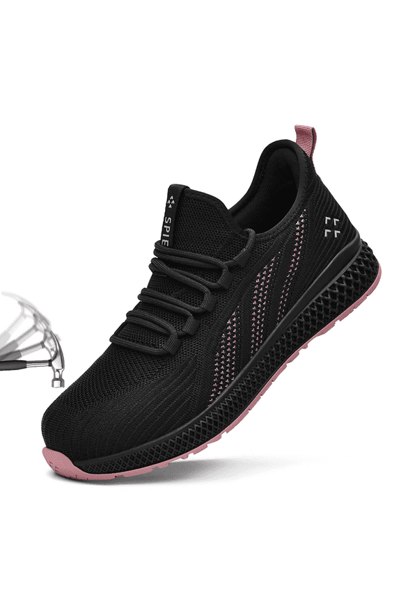 Women's Composite Toe Safety Shoes, Breathable Anti-Smashing Work Shoes Without Steel Toe, Lightweight Walking Sneakers for Professional & Daily Comfort - Black 7.5