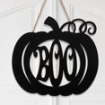 thumbnail image 1 of Letrero colgante de puerta de Halloween, letrero colgante de madera redondo, letrero colgante de pared de madera de Halloween para decoración de interiores y exteriores del hogar (estilo calabaza), 1 of 4