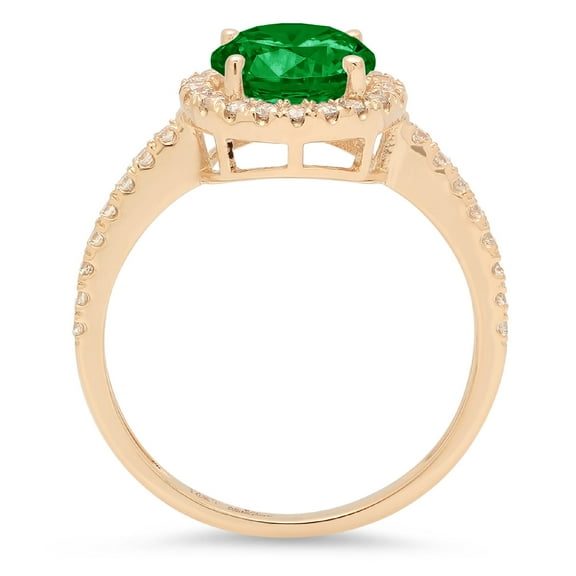 1.8 ct Round Cut Simulated Emerald Halo Engagement Ring for Women in 18K Yellow Gold
