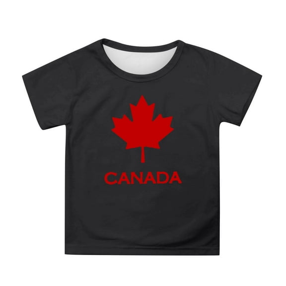 MIXUE Toddler Girls Tops & T-Shirts Canada Print Short Sleeve Crewneck Casual Fit Basic Tops Pullover Tshirts Holiday Wear,Black,3-4 Years