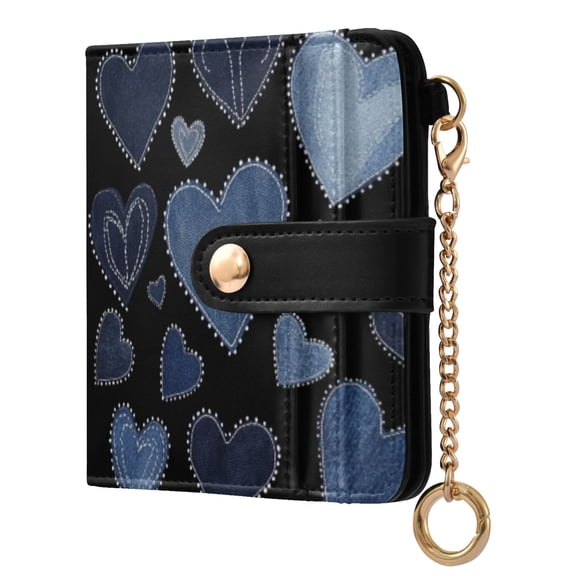 Womens Wallet PU Leather Bifold Small Purse with RFID Blocking Credit Card Holder A Pattern Of Denim Hearts
