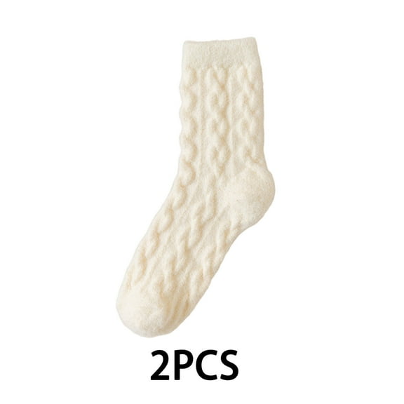 AUQ 2Pairs Socks Soft Plush Fuzzy Socks for Cozy Winter Comfort,Warm Insulated Long Socks for Cold Weather,Stylish and Comfy Footwear for Home Lounging.,White