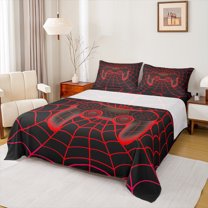 Manfei Gaming Gamepad Bed Sheets,Teen Video Game King Sheets,Red Spider Web Sheet Set For Boys Girls,Super Cozy Bedroom Decoration,4pcs