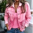 thumbnail image 2 of Womens Jeans Jacket Solid Color Lapel Button Down Casual Denim Jacket Outerwear, 2 of 4