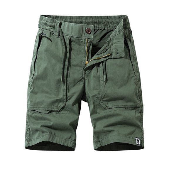 HOOMEUMY Men's Summer Shorts Lightweight Quick Dry Multi-Pockets Zip Fly Drawstring Above Knee Relaxed Fit Solid Color for Daily Wear Beach Sports Green XXXL