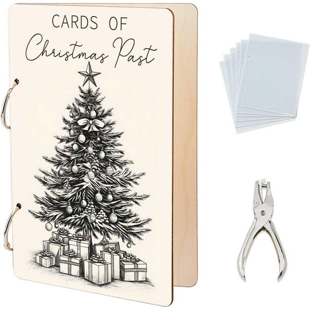 Organizador de tarjetas de felicitación con forma de árbol de Navidad, carpeta de postales de madera, almacenamiento de tarjetas, álbum de fotos de 2 anillas