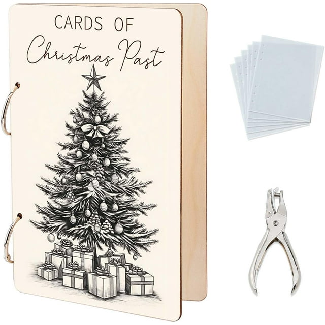 Organizador de tarjetas de felicitación con forma de árbol de Navidad, carpeta de postales de madera, almacenamiento de tarjetas, álbum de fotos de 2 anillas