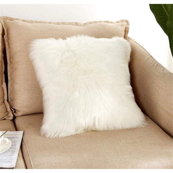 Faux Fur Pillow Covers Fluffy Throw Pillow Case Luxury Long Fuzzy Super Soft Plush Cushion Cover Deluxe Home Sofa Bed Car Party Decorative 18 x 18 Inch White