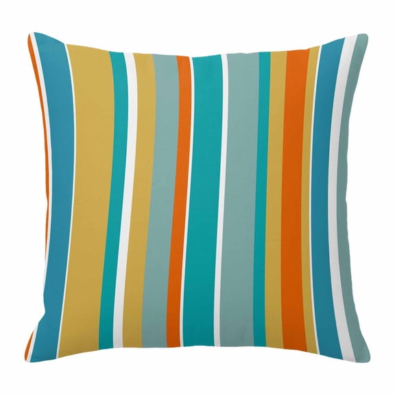 Throw Pillow Covers 16 x 16 Inch, Blue Teal Orange Striped Cotton Linen Pillows Cases, Farmhouse Stripe Square Cushion Covers for Couch Sofa Bed
