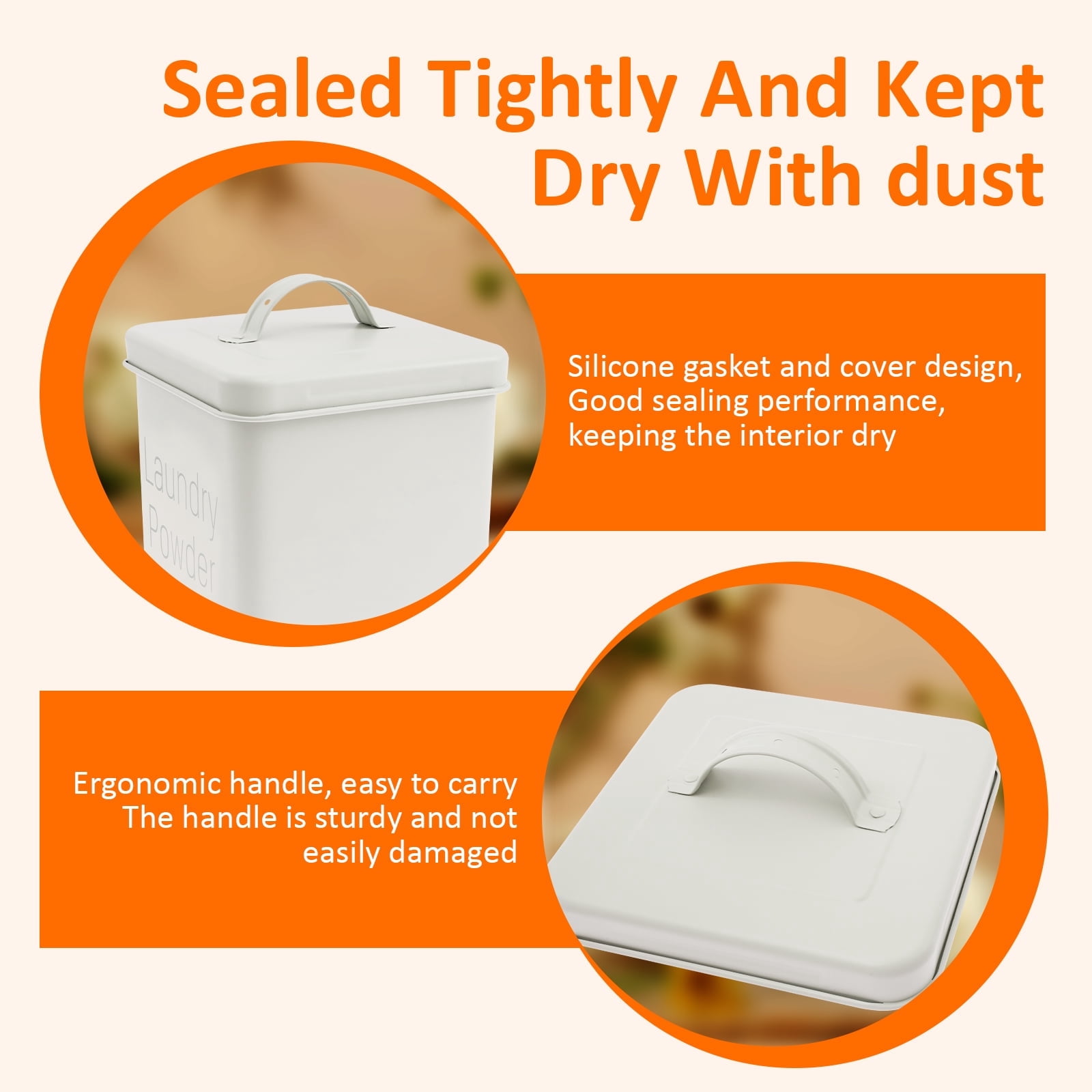 FUYGRCJ Washing Powder Storage Box, 3L Metal Laundry Detergent Storage Container, Laundry Powder Container Bin with Handle Lid Spoon for Laundry Room Travel