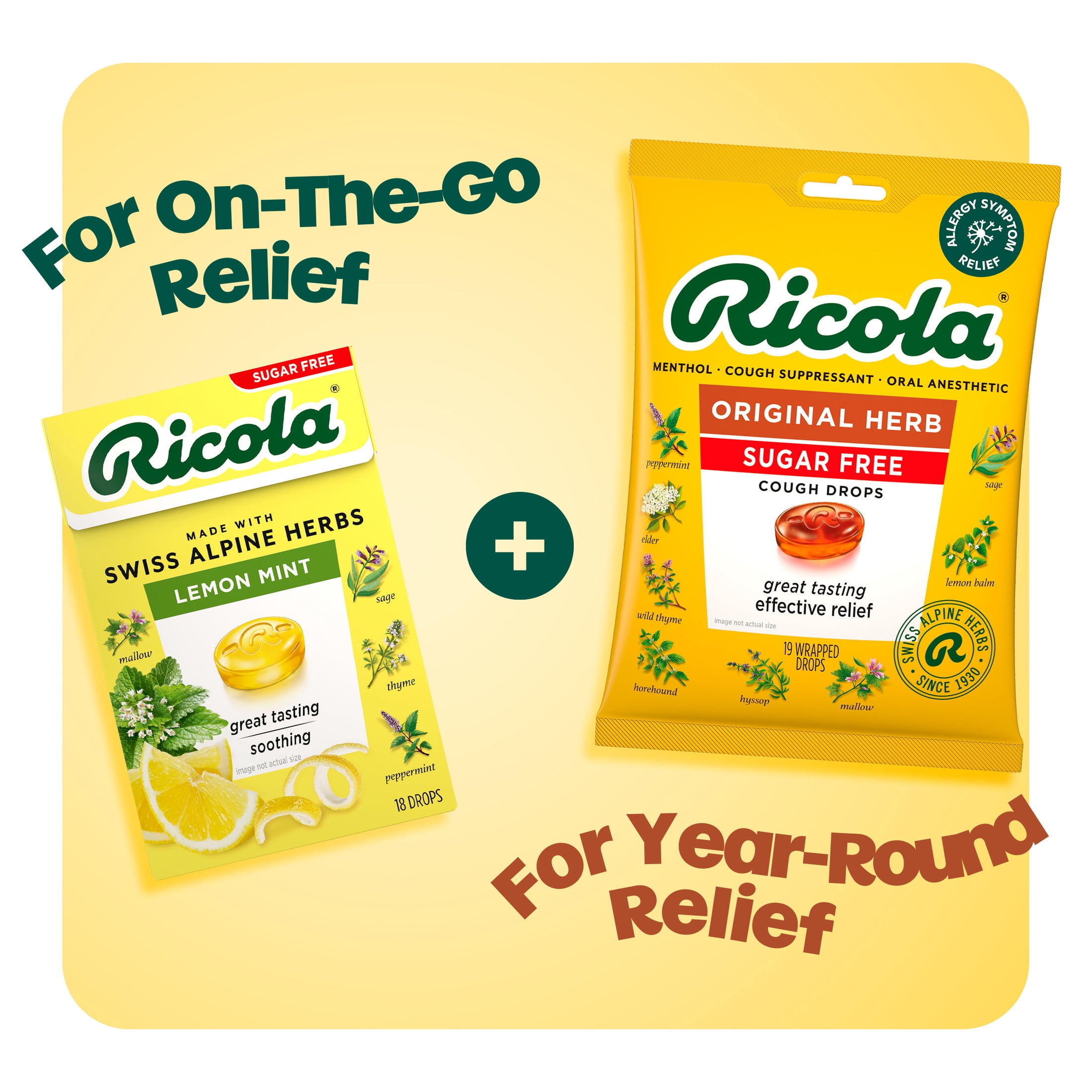 (6 pack) Ricola Sugar-Free Swiss Herb Soothing Cough Drops for Throat Relief, 19 Count