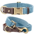 thumbnail image 2 of CNKOO PU Synthetic Leather Pet Collar and Leash Set  Retro Color Matching Durable Nylon Webbing Lined Dog Collar Suitable for Large  Medium and Small Dogs, 2 of 6