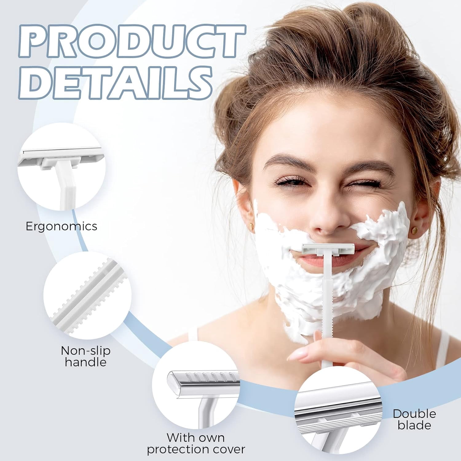 100 Pieces Disposle Razors Bulk for Women Individually Wrapped Twin Blades Shaving Razor Women Razors for Shaving Safety Hotel Guest House Travel Home Use Portle, White