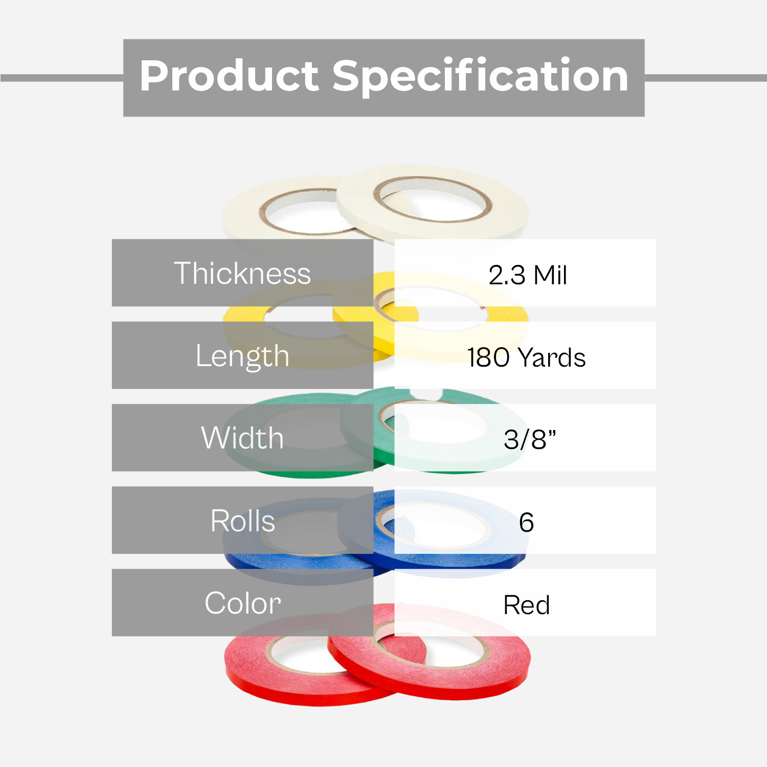 MedicalMartByMail Poly Bag Sealer Tape 20032-6 Rls 2.3 Mil 6-Pack 3/8" x 180 Yards