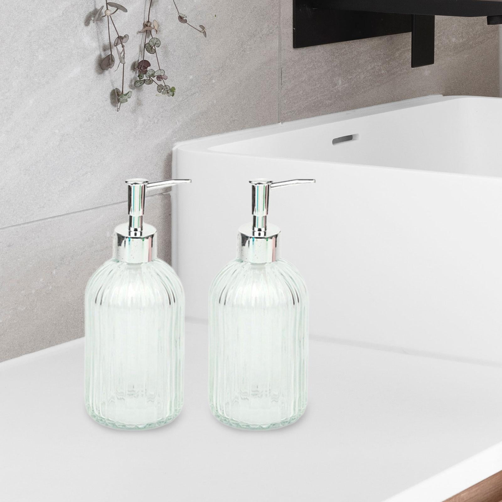 Fiocias 2 Pieces Glass Hand Dish Soap Dispenser Bathroom Liquid Container Leakproof Body clear