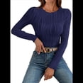 thumbnail image 1 of Blusa de Larga con Cuello Redondo para Mujer, Moda de Otoño 2025, Camiseta Básica de Punto Texturizado de Corte Entallado, Ropa Y2K Azul Marino XXL, 1 of 7