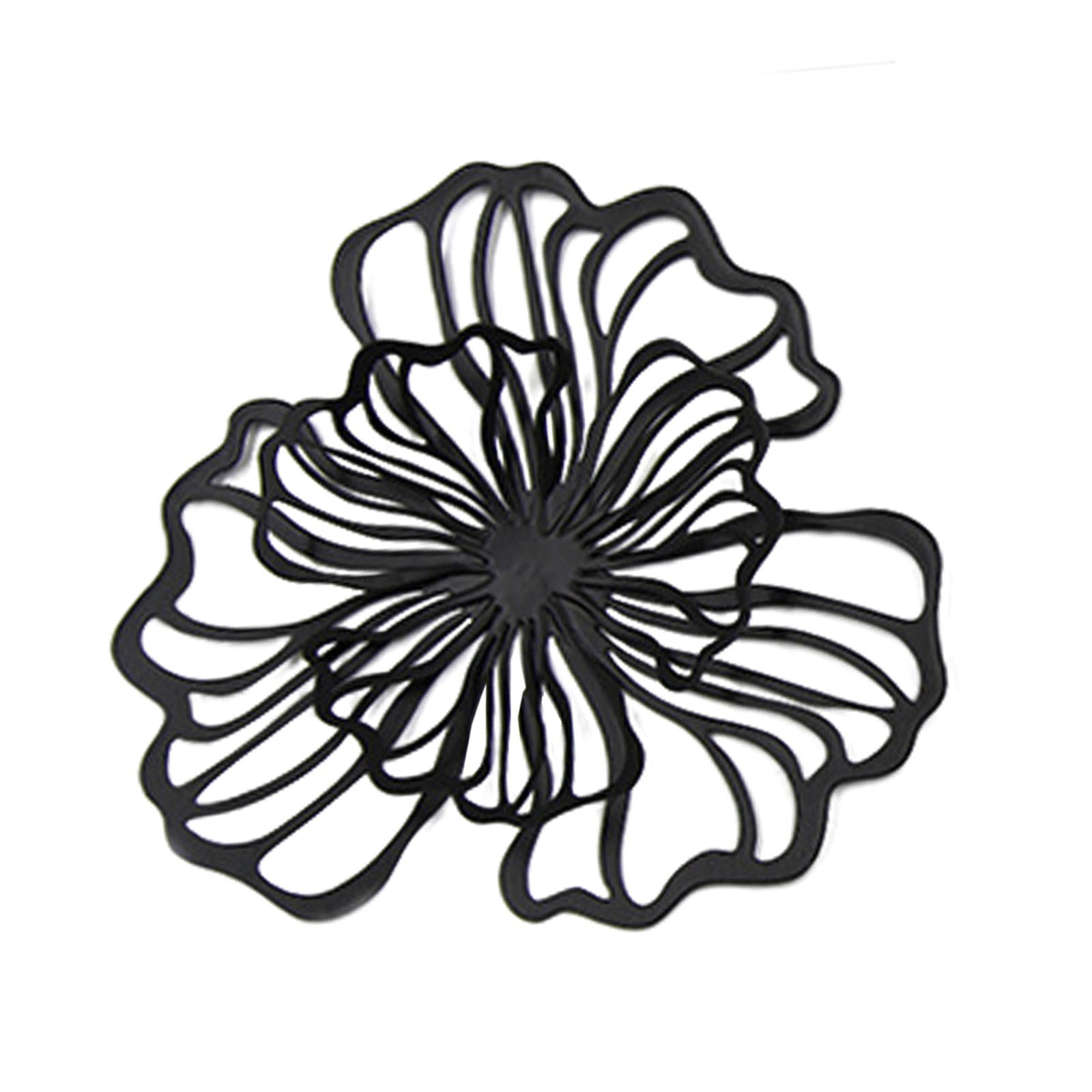 perfk Floral Wall Hanging Decor Metal Wall Art Decoration for Bathroom Living Room Black Small
