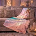 thumbnail image 6 of Pink Sunset Palm Beach with Glassy Water, Romantic Coastal Style for Beach Lovers, Tropical Island Scene and Anniversary Gift, Cozy Flannel Blanket for Bedroom and Sofa, Nautical Home Decor, 6 of 9