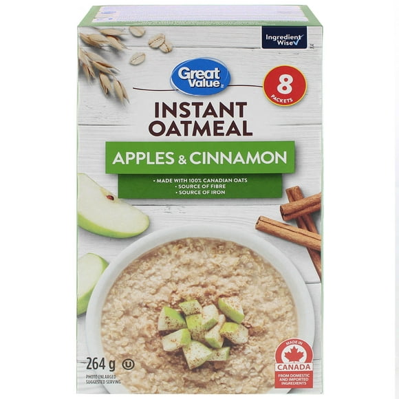 Great Value Apples & Cinnamon Instant Oatmeal, 8 packets