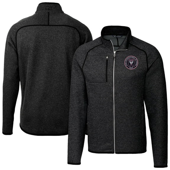Men's-Cutter & Buck  Heather Charcoal Inter Miami CF Mainsail Sweater-Knit Full Zip Jacket