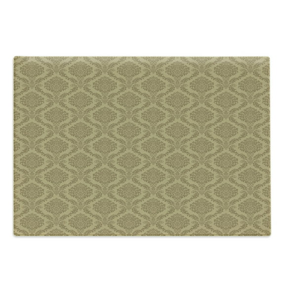 Damask Cutting Board, Middle Inspired Symmetrical Shapes Floral Arrangement Soft Colors Print, Decorative Tempered Glass Cutting and Serving Board, Large Size, Khaki, by Ambesonne
