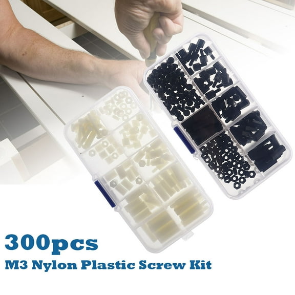 FONDOTIN Screw Set Assortment 300Pcs Screws Nylon Plastic 12.7X6.5X2.2In For Construction Diy Projects