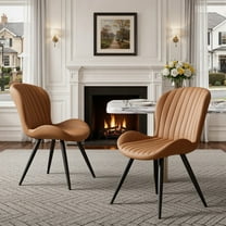 Daluvenix Modern Dining Chairs Set of 2 Upholstered Comfy Fabric Kitchen & Dining Room Chairs with Metal Legs & Thick Cushions for Living Room, Brown