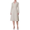 thumbnail image 1 of Vestido midi plisado de manga larga con solapa de pico para mujer Inspire Chic 2XL beige, 1 of 5